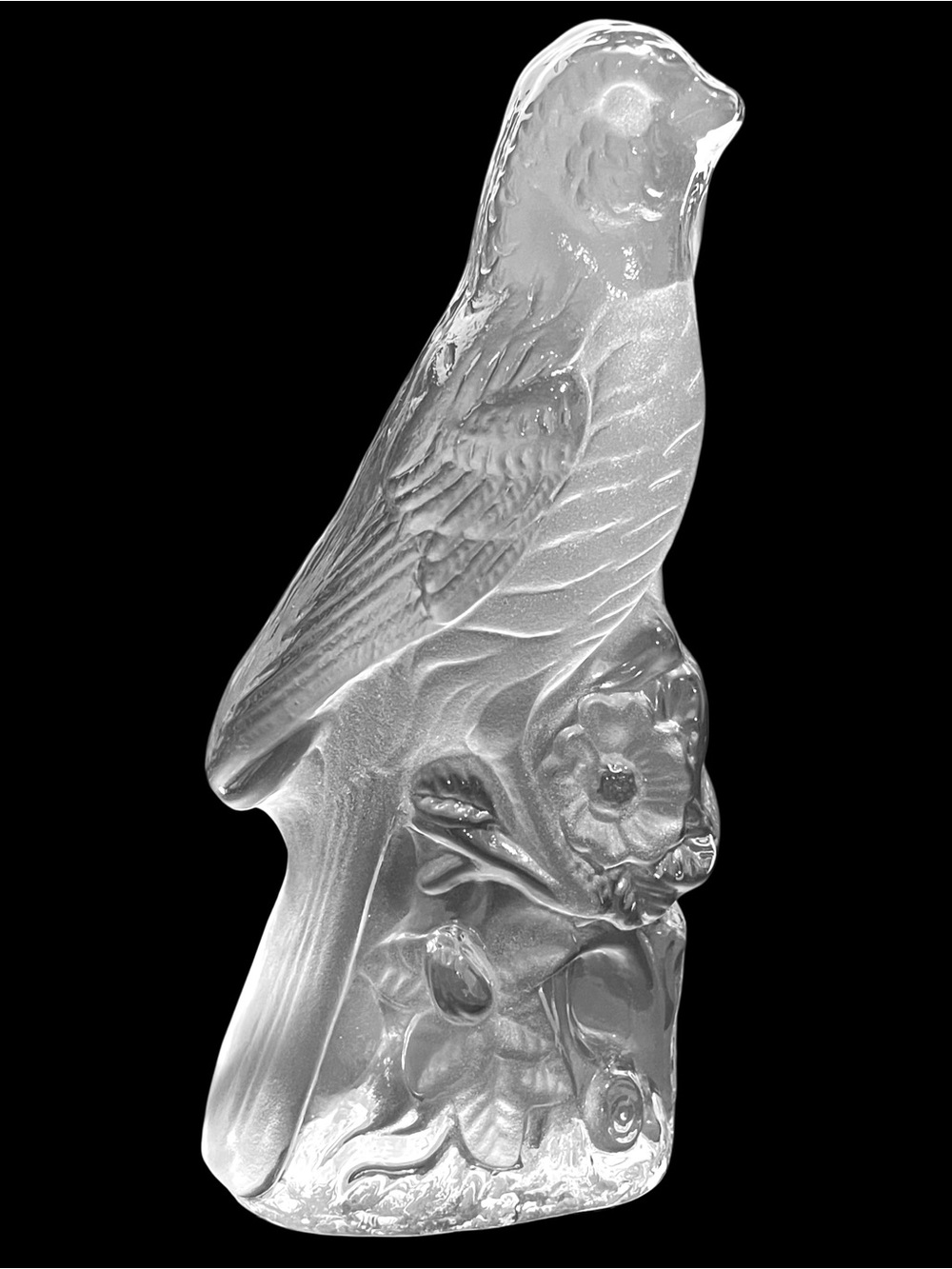 Vintage 1960s Viking Glass Perching Song Bird Paperweight - Clear and Frosted